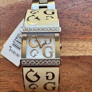 Guess silver tone and Cream Logo Watch with Crystal Details